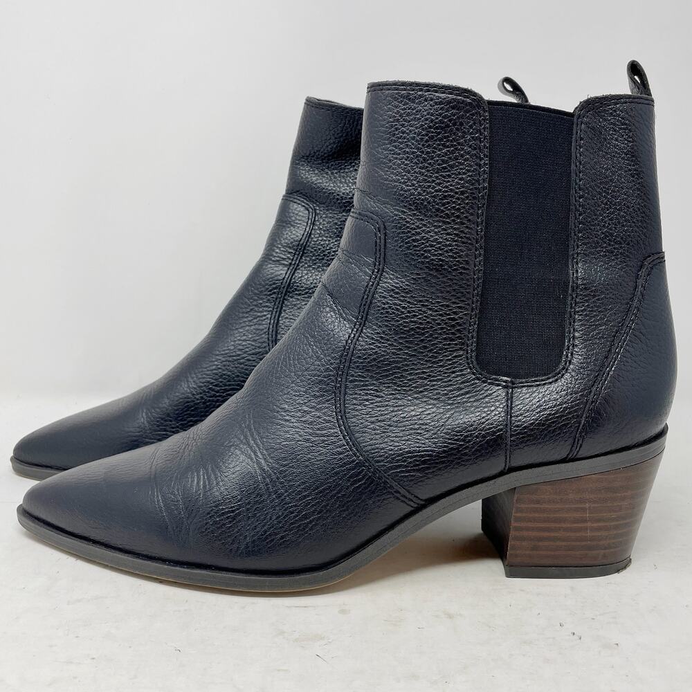 Franco Sarto Black Leather Sager Heeled Chelsea Boots Size 9.5